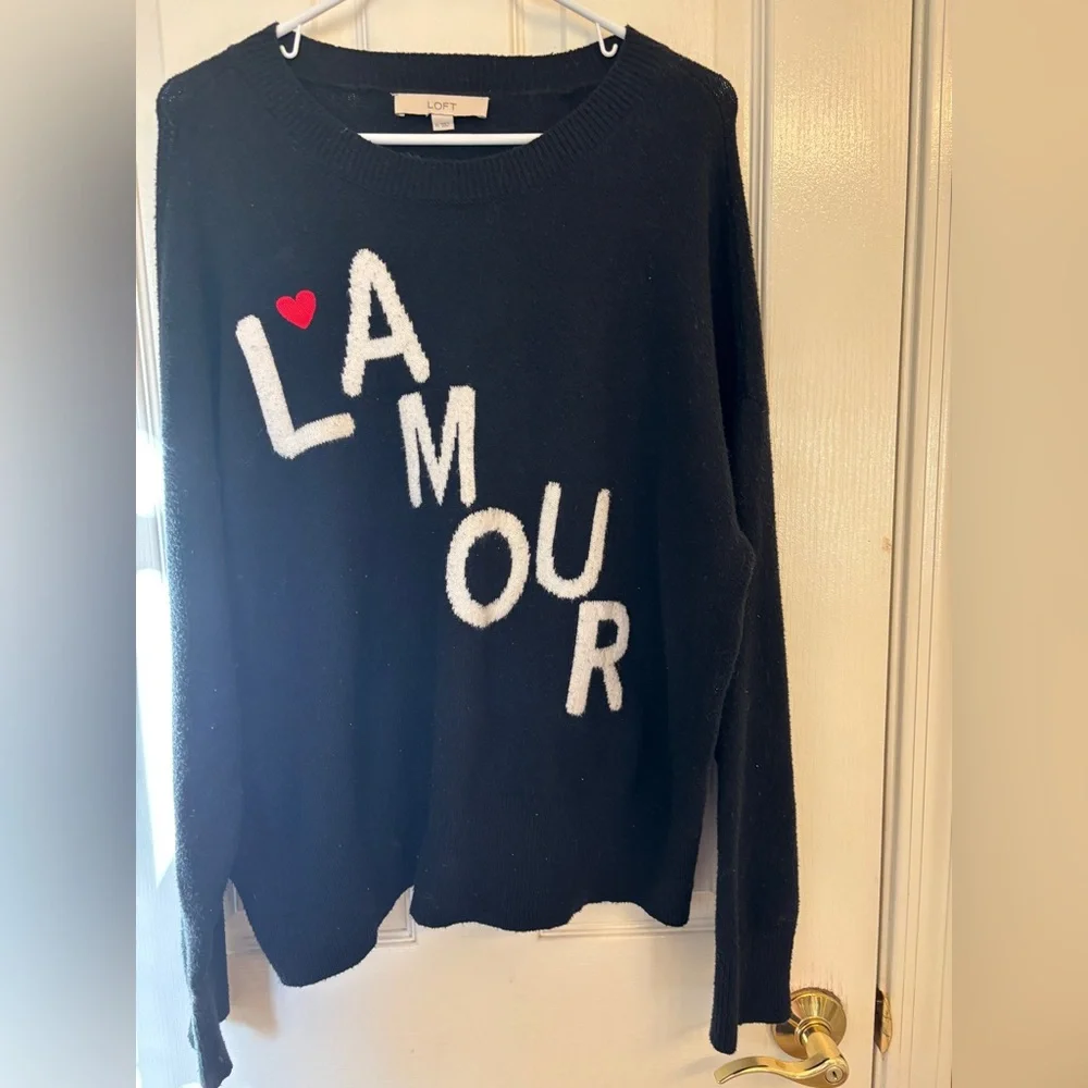 Loft Black Baggy Sweater with L'Amour Design & Heart Women’s XL Fun - Picture 2 of 7